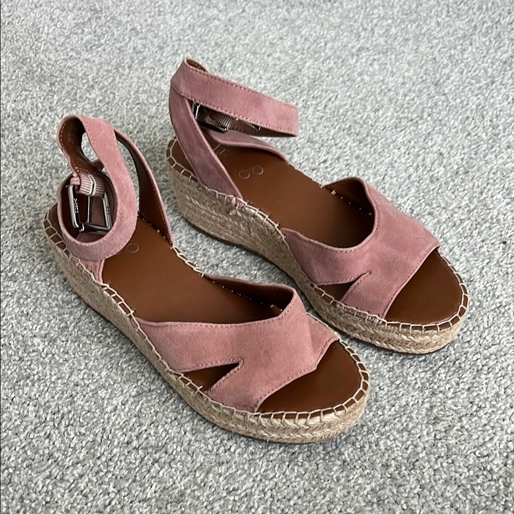 Franco Sarto Leather Pink Suede Espadrille Sandals